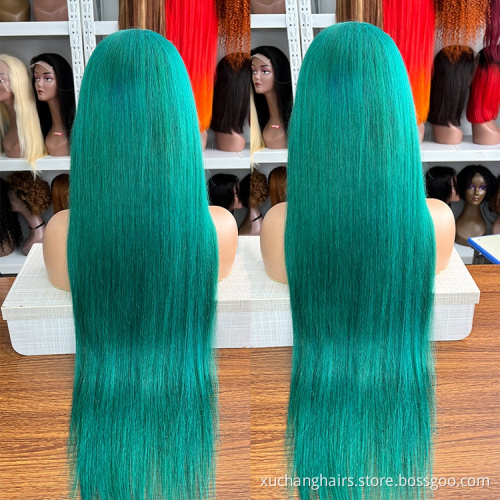 Top Quality transparent HD 360 lace frontal wigs for black women ombre 1b green middle part lace front human hair wigs 30 inch